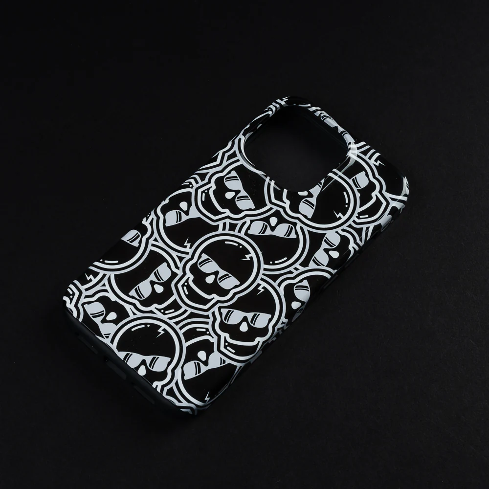 Black & White Stacked Skulls iPhone Case
