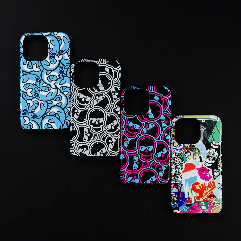 Black & White Stacked Skulls iPhone Case - Image 2