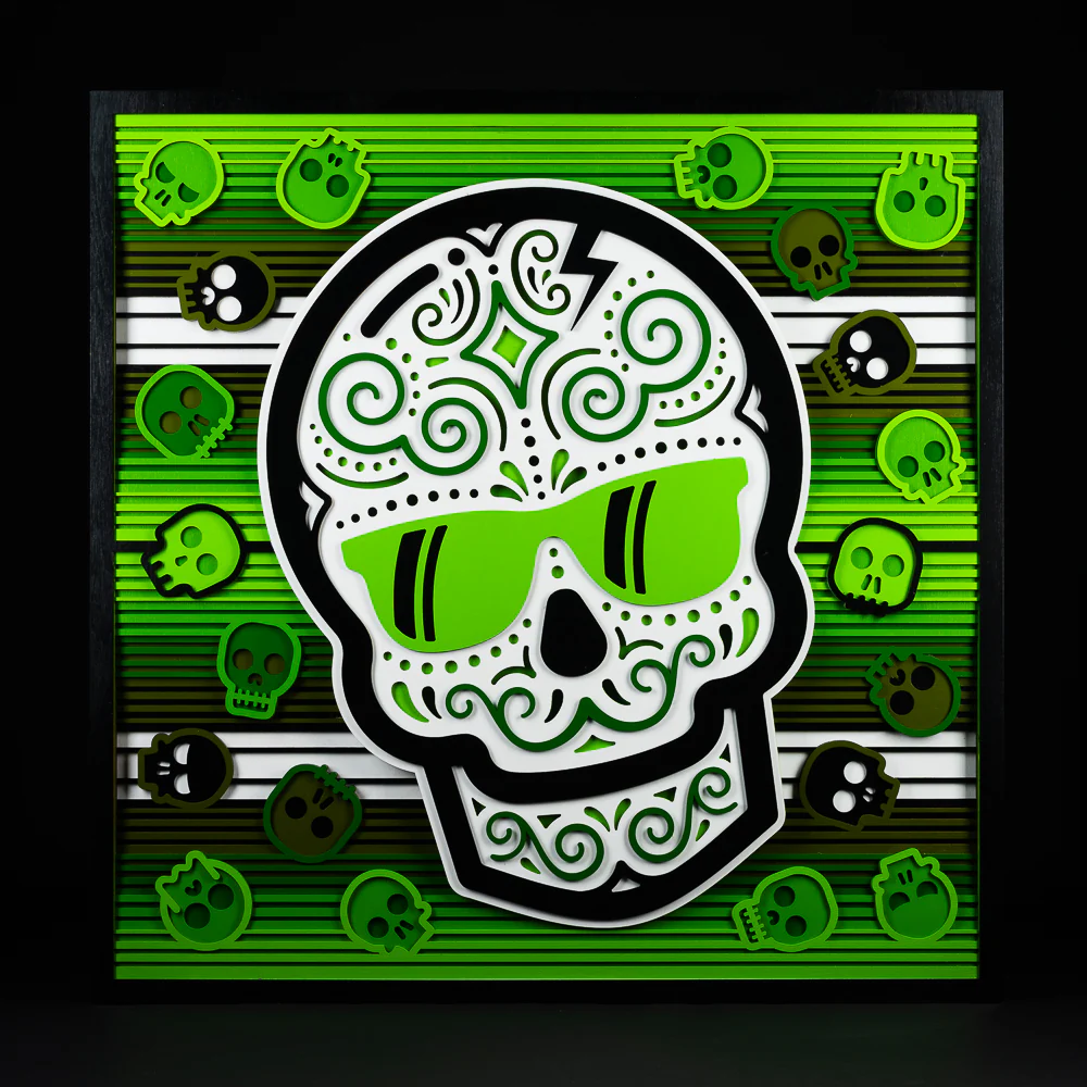Green Serape Sugar Skull Wood Wall Art