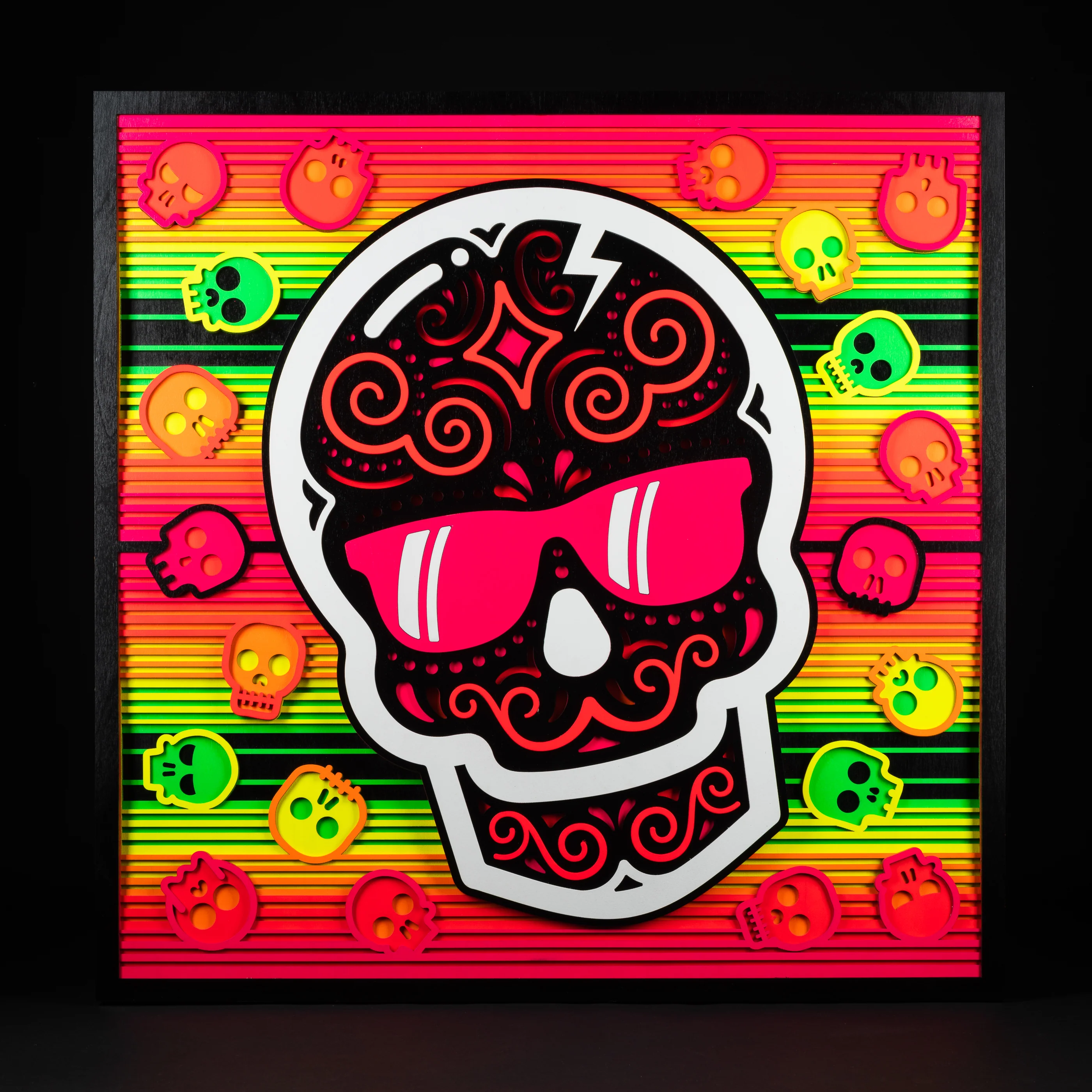 Neon Serape Sugar Skull Wood Wall Art
